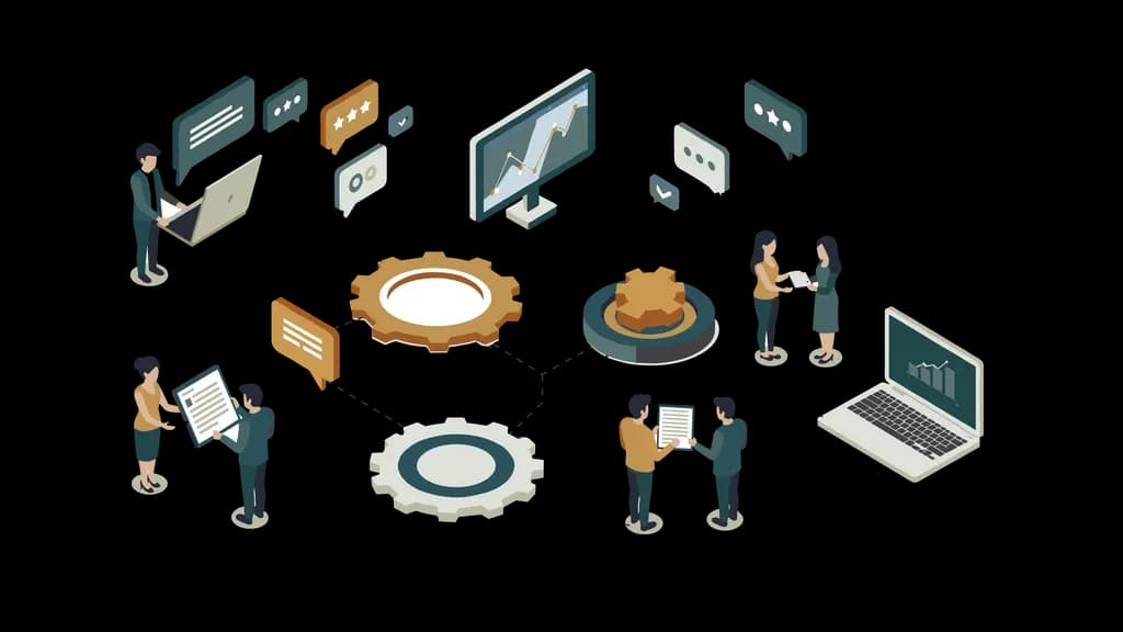 Connected claims management workflow with review teams, operational systems, analytics, and process coordination